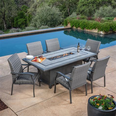 Indigo 7 Piece Woven Fire Dining Set Costco Patio Furniture Patio