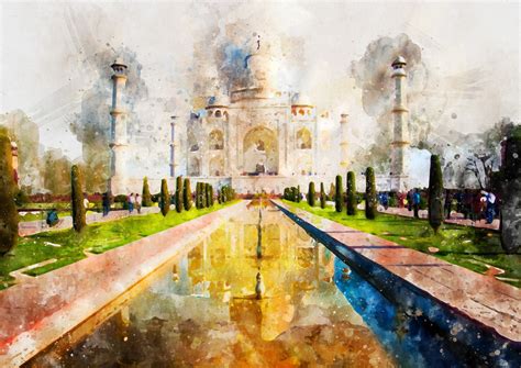 Arte De Pared Taj Mahal Impresión De Acuarela Ilustración Etsy