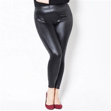 Women Fashion Pu Leather Black Color Solid Pattern Plus Size Legging