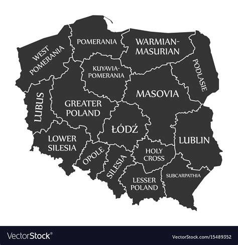 Poland Map Labelled Black In Polish Language Vector Image