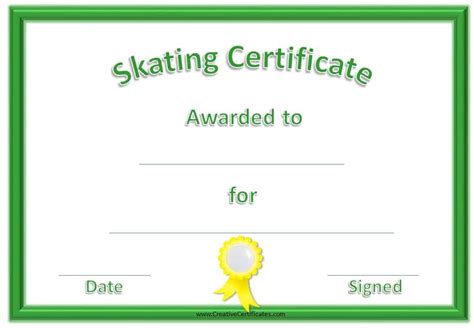 Fee Editable Skating Award Certificate Instant Download