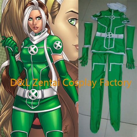 X Men Rogue Cosplay Costume White And Green Lycra Spandex Catsuit