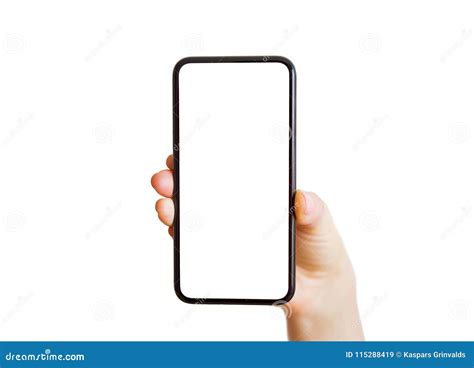 Person Showing Phone With Empty White Screen Mobile App Mockup Stock Image Image Of Record