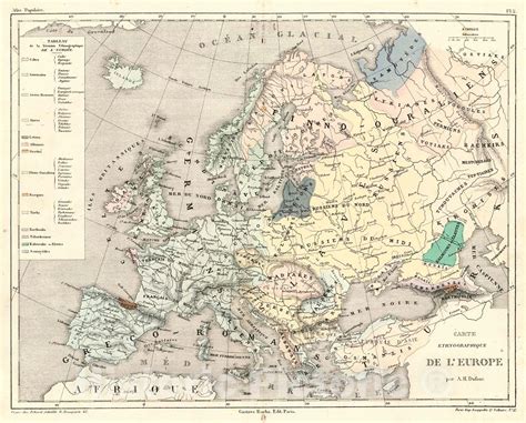 Historic Map 1856 Carte Ethnographique De Leurope Vintage Wall Ar