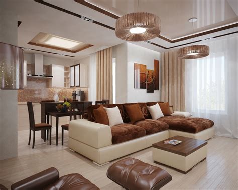 Brown Cream Living Room Interior Design Ideas