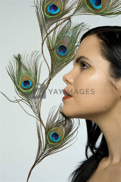 Beautiful Woman With Peacock Feather By Mrfocus Vectors And Illustrations