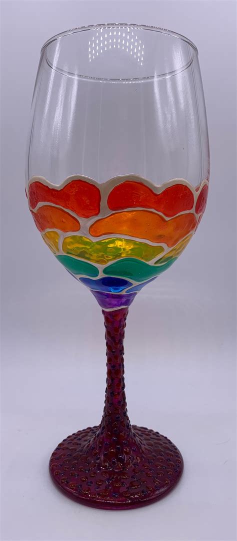 Hand Painted 20 Oz Wine Glasses With Rainbow Waves Etsy