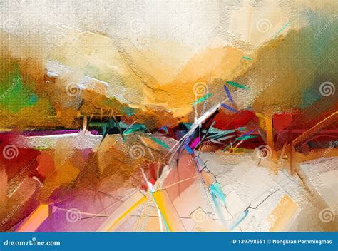 Abstract Colorful Oil Acrylic Paint Brush Stroke On Canvas Texture