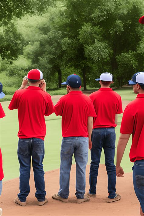 Four Grown Duggar Men Wearing Baseball Caps And Matching Red · Creative Fabrica