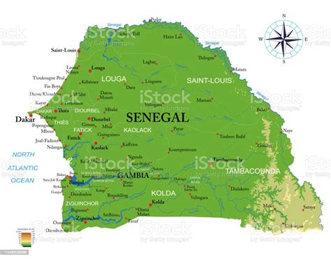 Senegal And Gambia Highly Detailed Physical Map Stock Illustration
