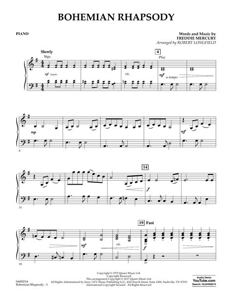 Bohemian Rhapsody Piano Sheet Music Robert Longfield Orchestra