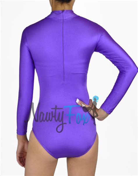 Sexy Shiny Spandex Purple Mock Neck Long Sleeve Leotard Bodysuit Costume S 3xl Ebay