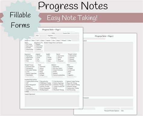 Progress Notes For Therapists Printable And Fillable Template Etsy