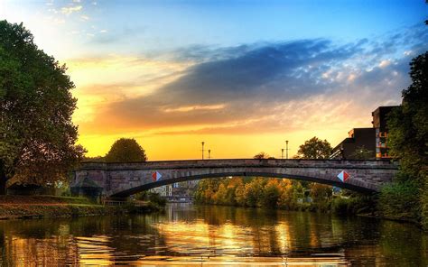 Download River Bridge Sunset Sky Country Scenes Wallpaper