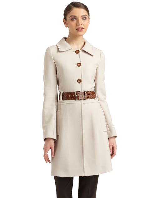 Lyst Philosophy Di Alberta Ferretti Buttonfront Belted Wool Coat In White