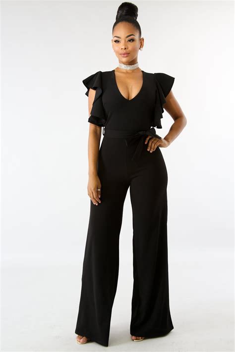 casual solid color short sleeve bell sleeve jumpsuits velass jumpsuit with sleeves classy