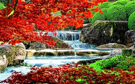 Autumn Waterfall Colors Trees Red Cascades Autumn Cascades Hd