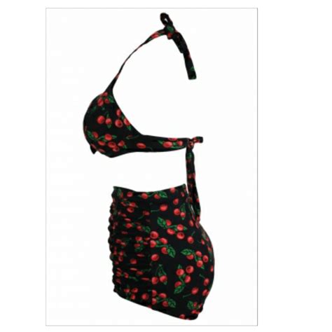 Cherry Print Black High Waist Bikini Swimsuit Emfed