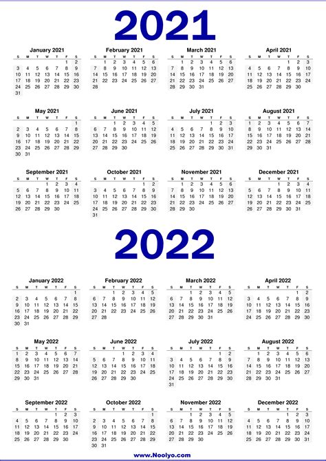 2 Year 2021 And 2022 Calendar Printable