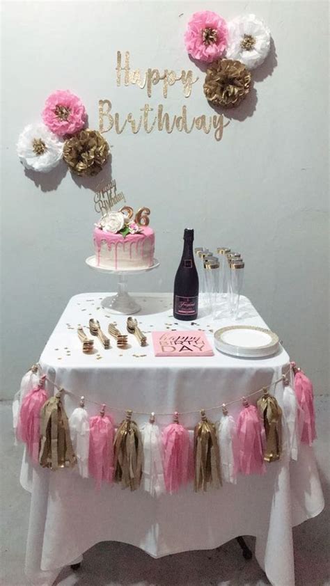 Happy Birthday Decor Simple Birthday Decorations Gold Birthday Party Birthday Table Pink
