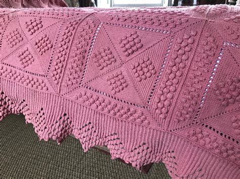 Hand Crochet Pink Cotton Bedcover Bedspread Quilt 580876