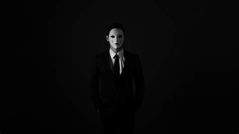 Download Wallpaper 3840x2160 Mask Anonymous Bw Tie Suit Jacket