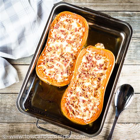 Cheesy Stuffed Butternut Squash With Bacon And Caramelized Red Onion