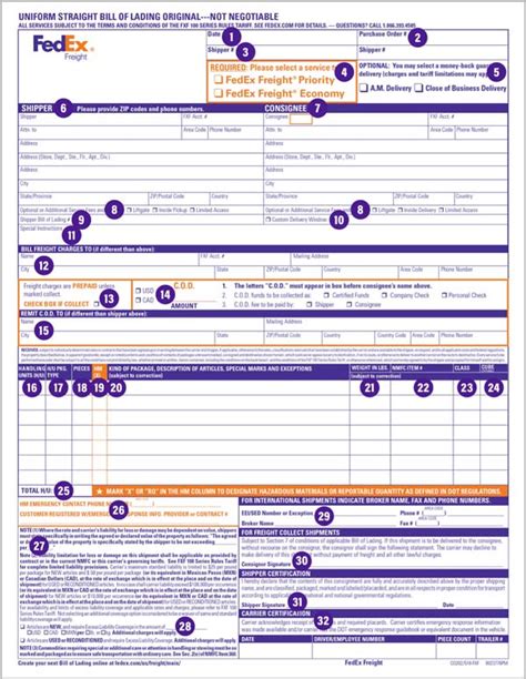 Bill Of Lading Printable Form Agricultrual Printable Forms Free Online