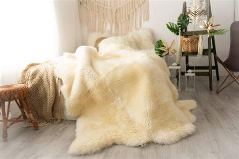 Real Fur Sheepskin Throw Super Large Sheepskin Rug Boho Blanket
