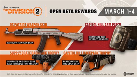 For the open beta, we have made many improvements to the division 2 based on the testing and feedback from the private beta. The Division 2 Open Beta Rewards | How to unlock ...