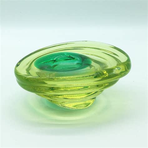 Yellow Sommerso Murano Glass Bowl With Green Inclusion 1960 S 114884