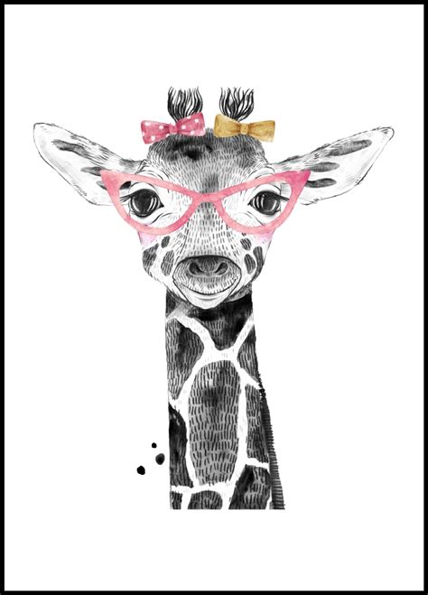 Cute Giraffe With Glasses Painting Poster Posteryard Deutschland