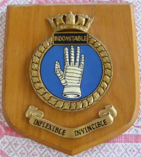 Vintage Hms Indomitable Hand Painted Royal Navy Ship Badge Crest Shield