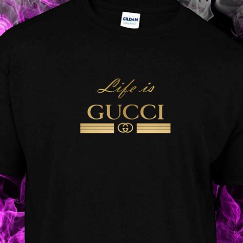 Life Is Gucci Black Tshirt Gold Logo Custom Made T Shirts Gold T
