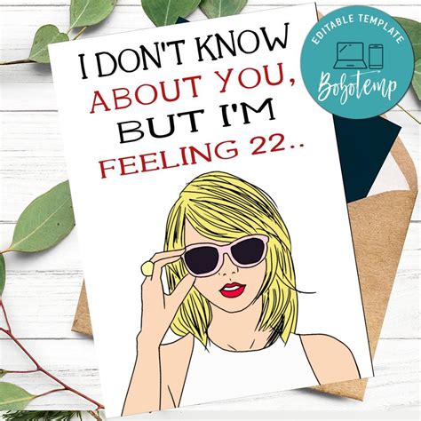 Taylor Swift Im Feeling 22 Birthday Card To Print At Home Diy Bobotemp