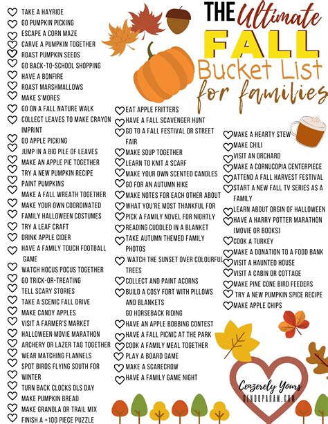 Fall Bucket List For Families Printable Cenzerely Yours