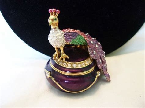 Peacock Jewelry Trinket Keepsake Pill Box Purple Enamel Glass Etsy