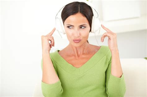 Woman Listening To Music On Headphones Stock Photo Image Of Shoulders