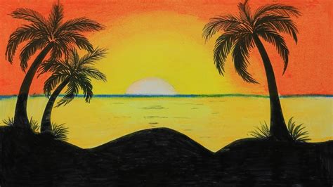 How To Draw A Scenery Of Sunset Step By Step With Oil Pastel Oil