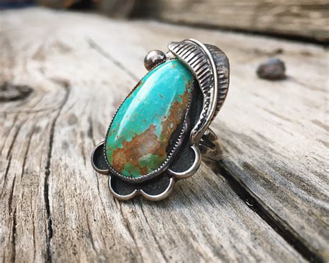 1970s Traditional Navajo Turquoise Ring For Women Size 7 Native