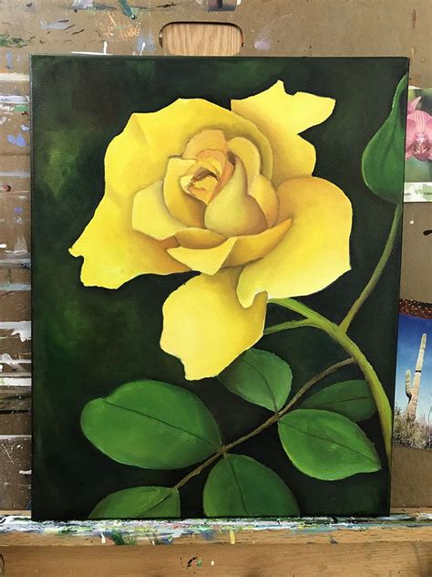 Wip Yellow Rose For Mom — April Bern Flower Painting Canvas Flower