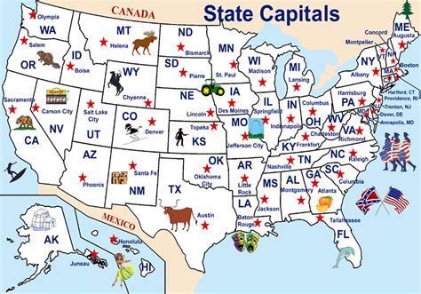 Usa Map Capitals And States United States Map