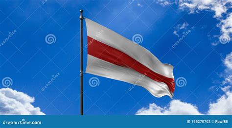 Belarus Protesters Flag White Red White Color Waving On Blue Sky