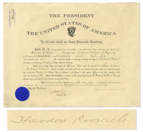 Lot Detail Theodore Roosevelt Military Appointment Signed As