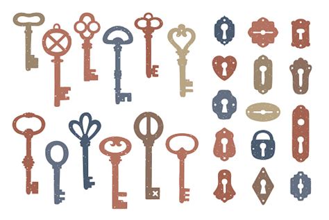 Vintage Colorful Keys And Keyholes Collection Stock Illustration
