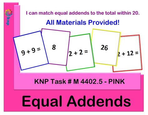 Equal Addends Match Equal Addends To The Total Within 20 Supports