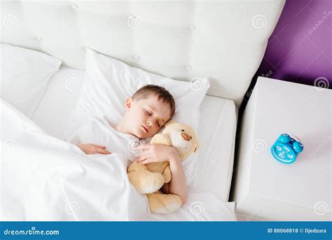Little Boy Child Sleeping In Bed Stock Photo Image Of Cute Home