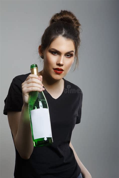 Dizzy Drunk Woman Holding Bottle Stock Photo Image Of Alcoholic