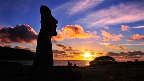 1080p Free Download Moai Silhouette On Easter Island At Sunset