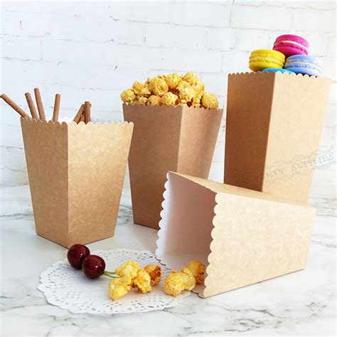 36pcs Kraft Paper Popcorn Bag Gitter Sticker Popcorn Box Candy Snack